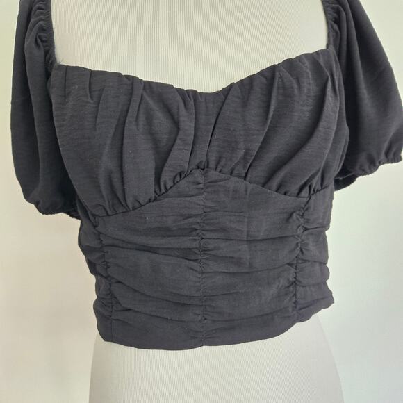 Forever 21 Whimsy Goth Cropped Top Puff Sleeves Black Smocked Lolita Women Large - Picture 4 of 8